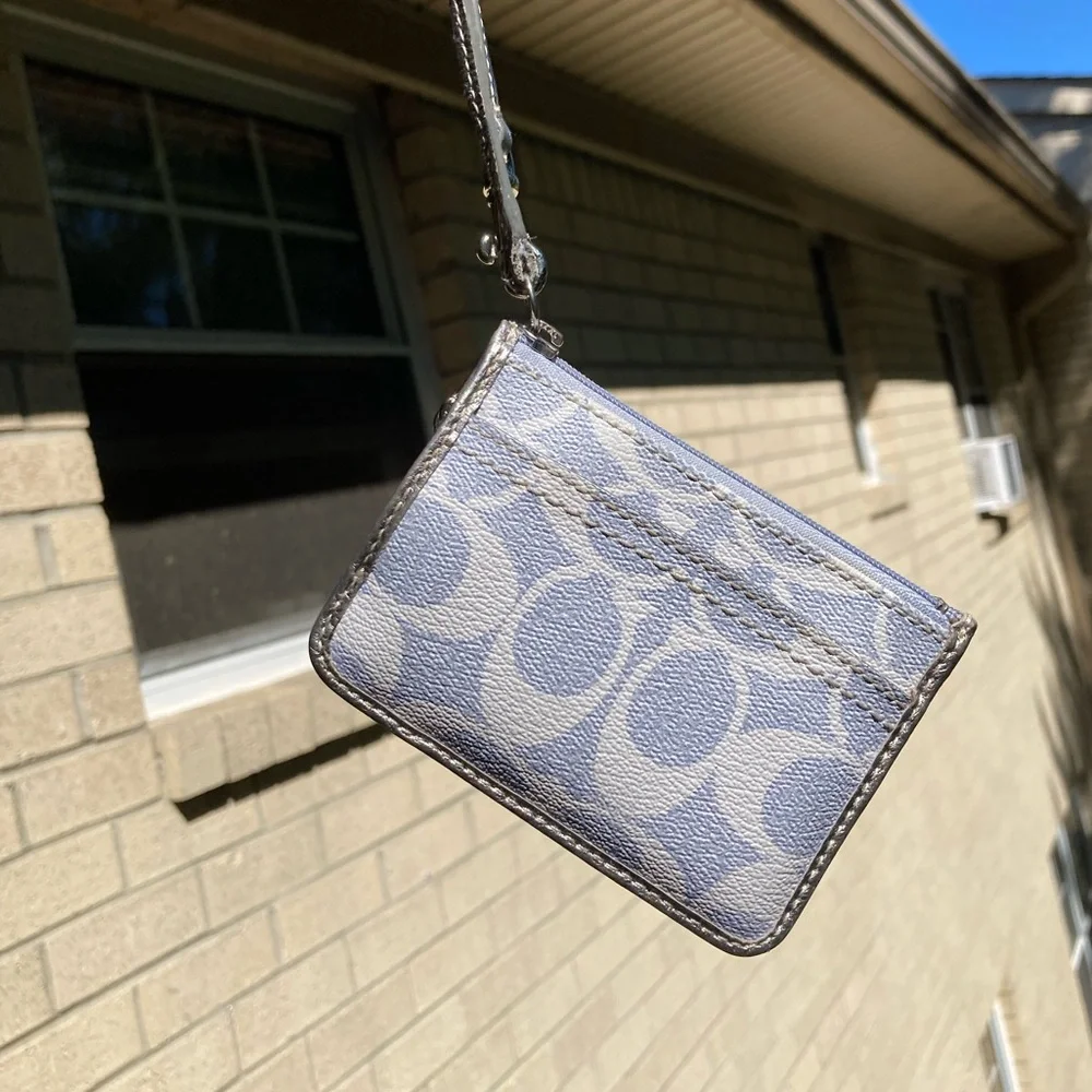 Coach Periwinkle Denim Look Signature C Zipper Pouch Card Holder Key Chain Bag